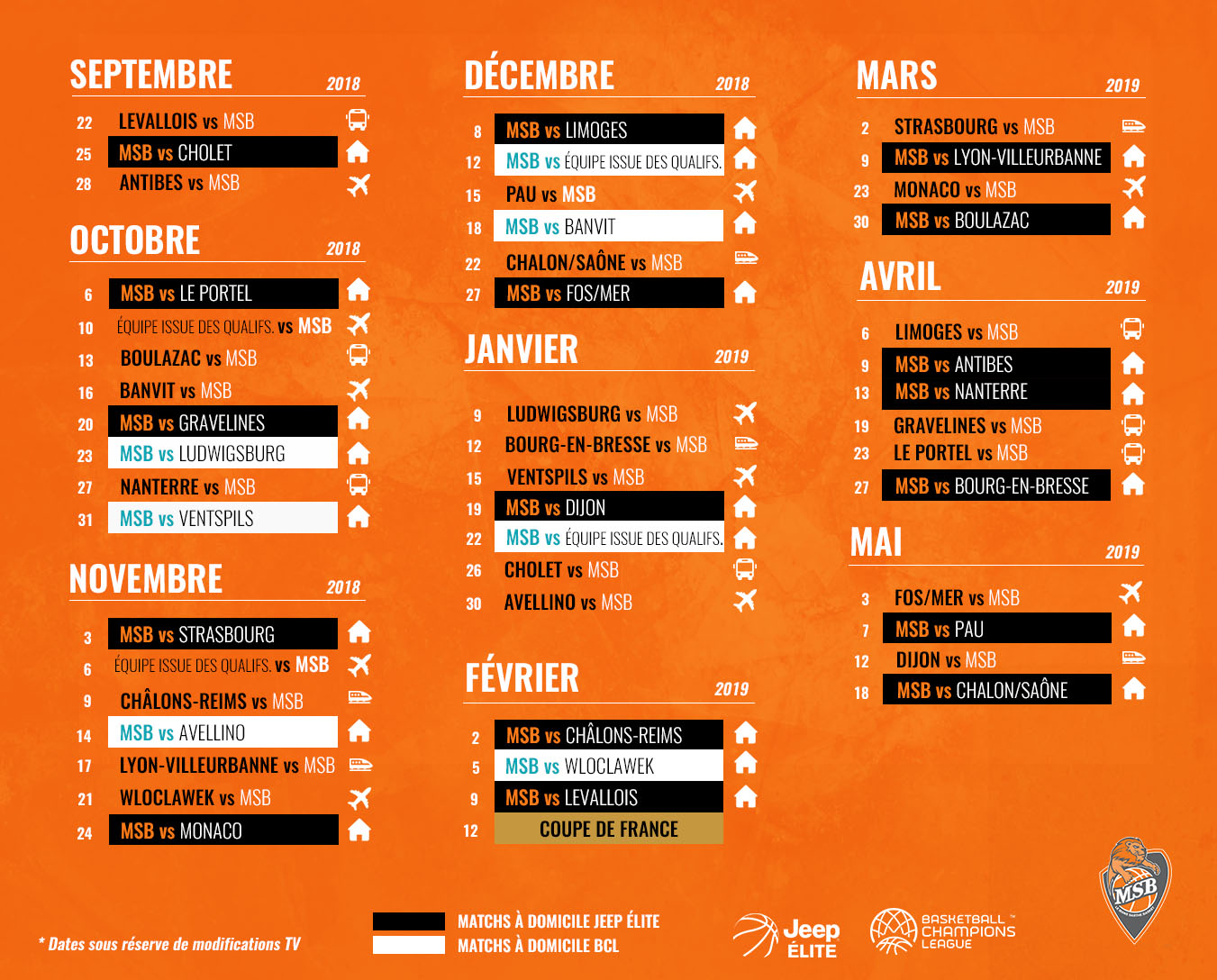 Calendrier jeep elite et BCL