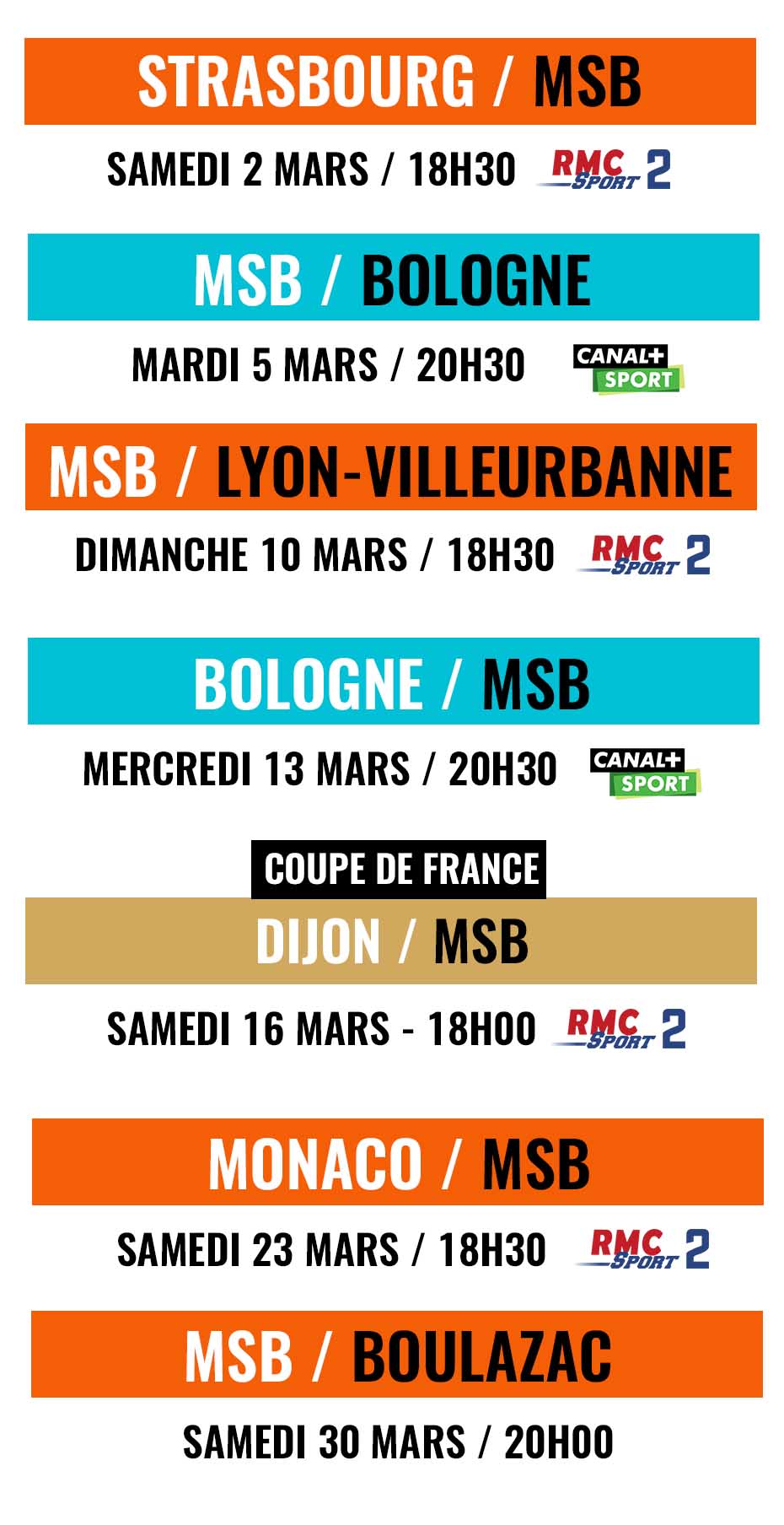 prochains matchs 2