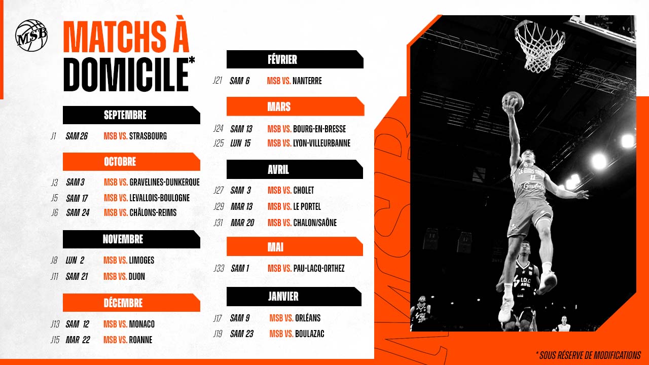 calendrier 20 21 matchs à domicile