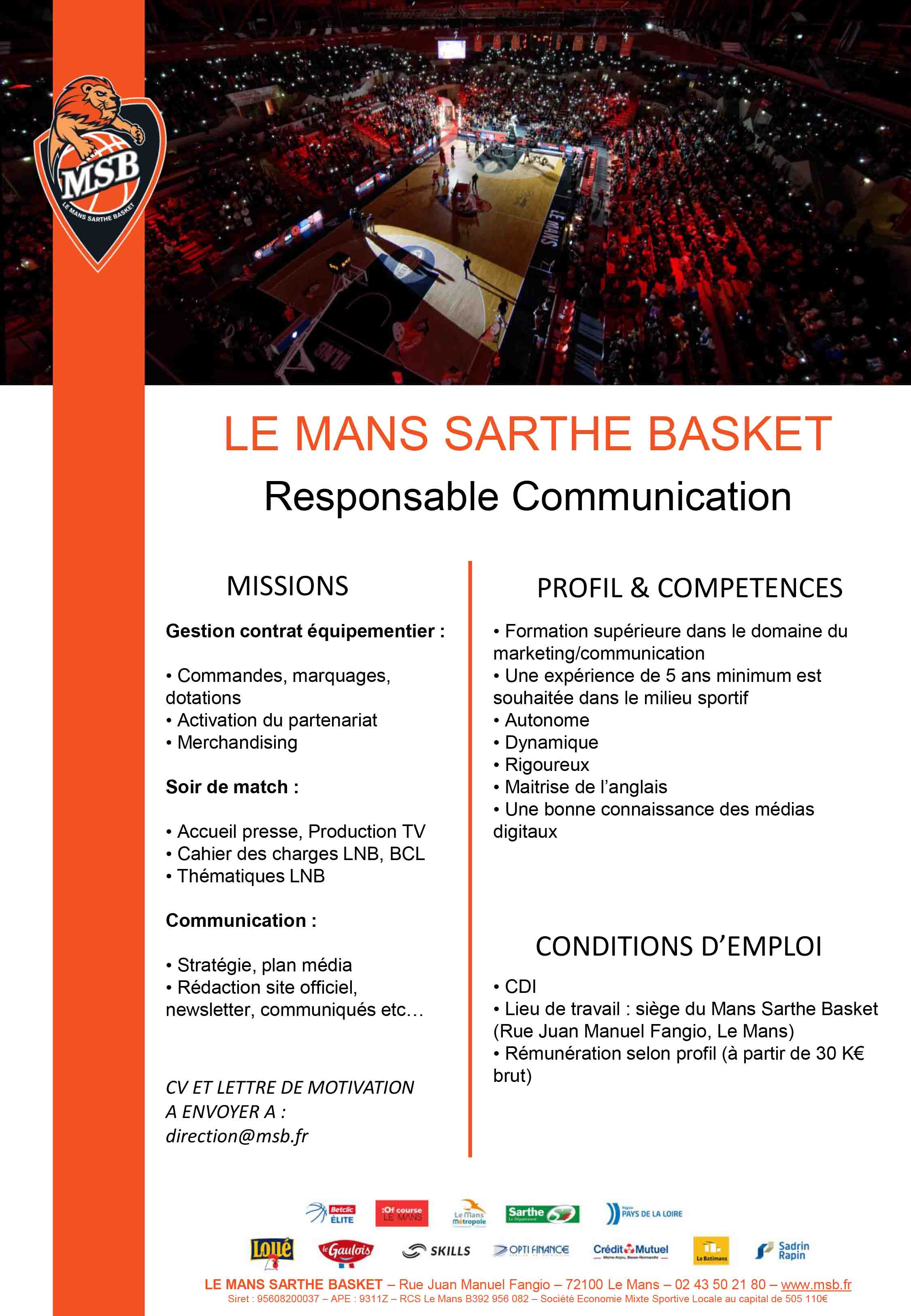 Fiche de poste Responsable Communication MSB